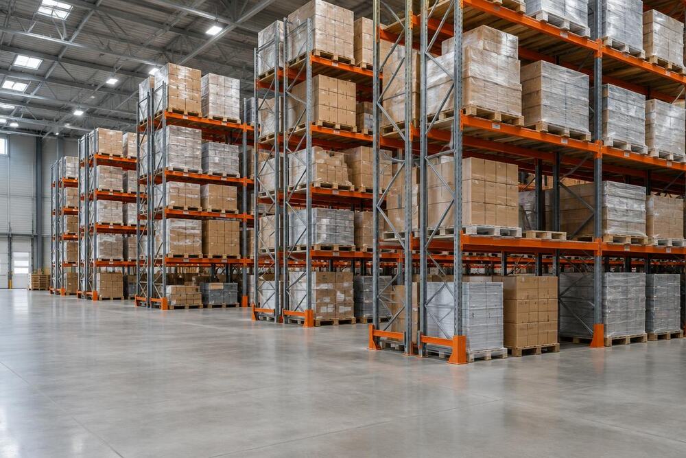 Adjustable pallet racking in a distribution centre